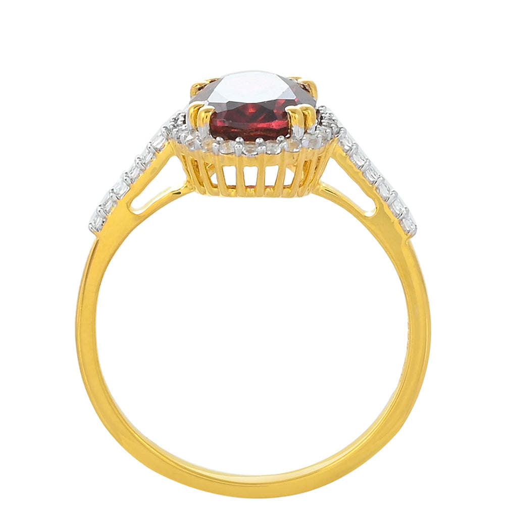 Anel de Prata com Banho de Ouro com Granada de Rhodolite e Topázio Branco