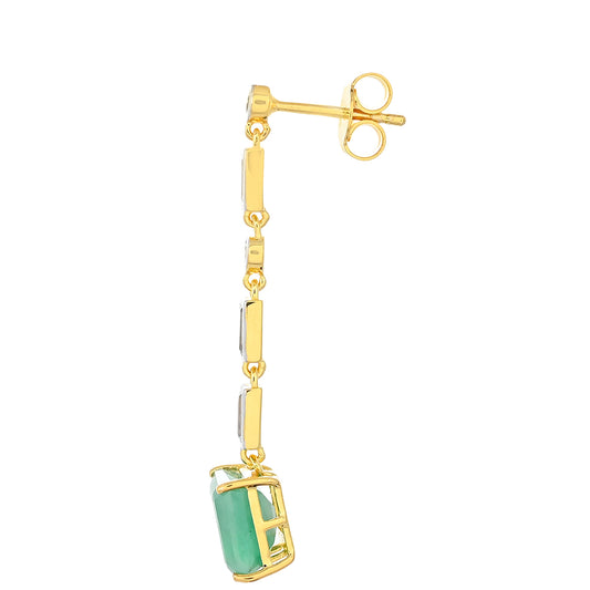Brincos de Prata com Banho de Ouro com Esmeralda do Brasil e Topázio Branco