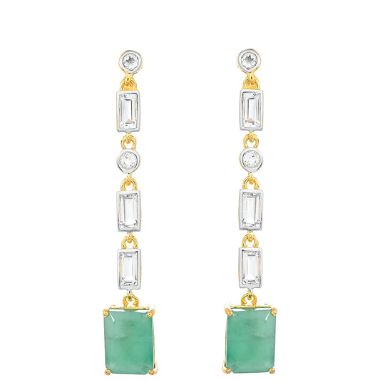 Brincos de Prata com Banho de Ouro com Esmeralda do Brasil e Topázio Branco