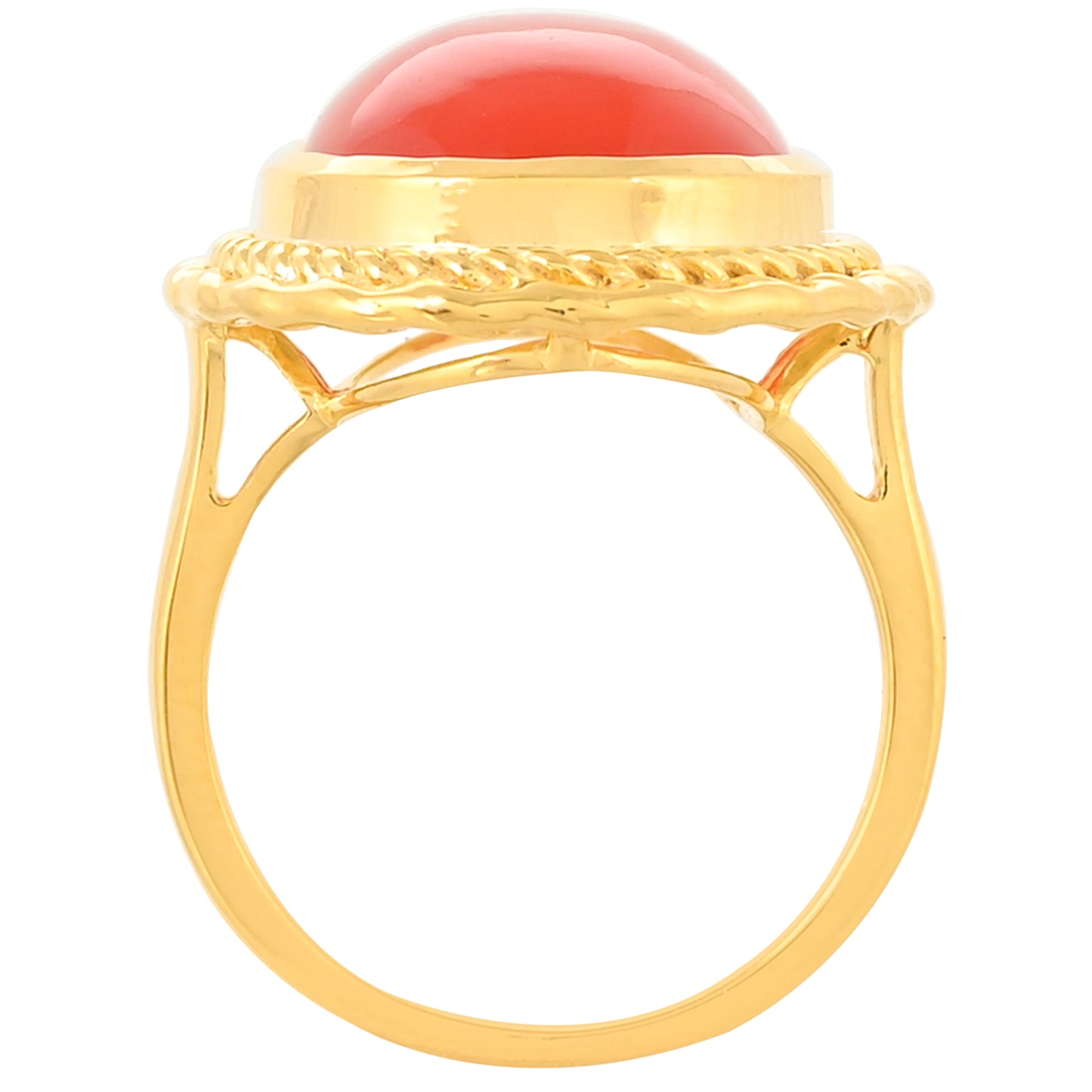 Anel de Prata com Banho de Ouro com Cornalina Contraste: Cabeca de Veado (800)