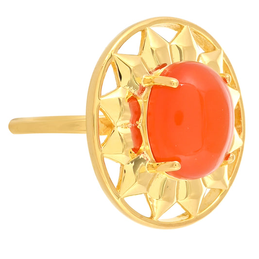 Anel de Prata com Banho de Ouro com Cornalina Contraste: Cabeca de Veado (800)