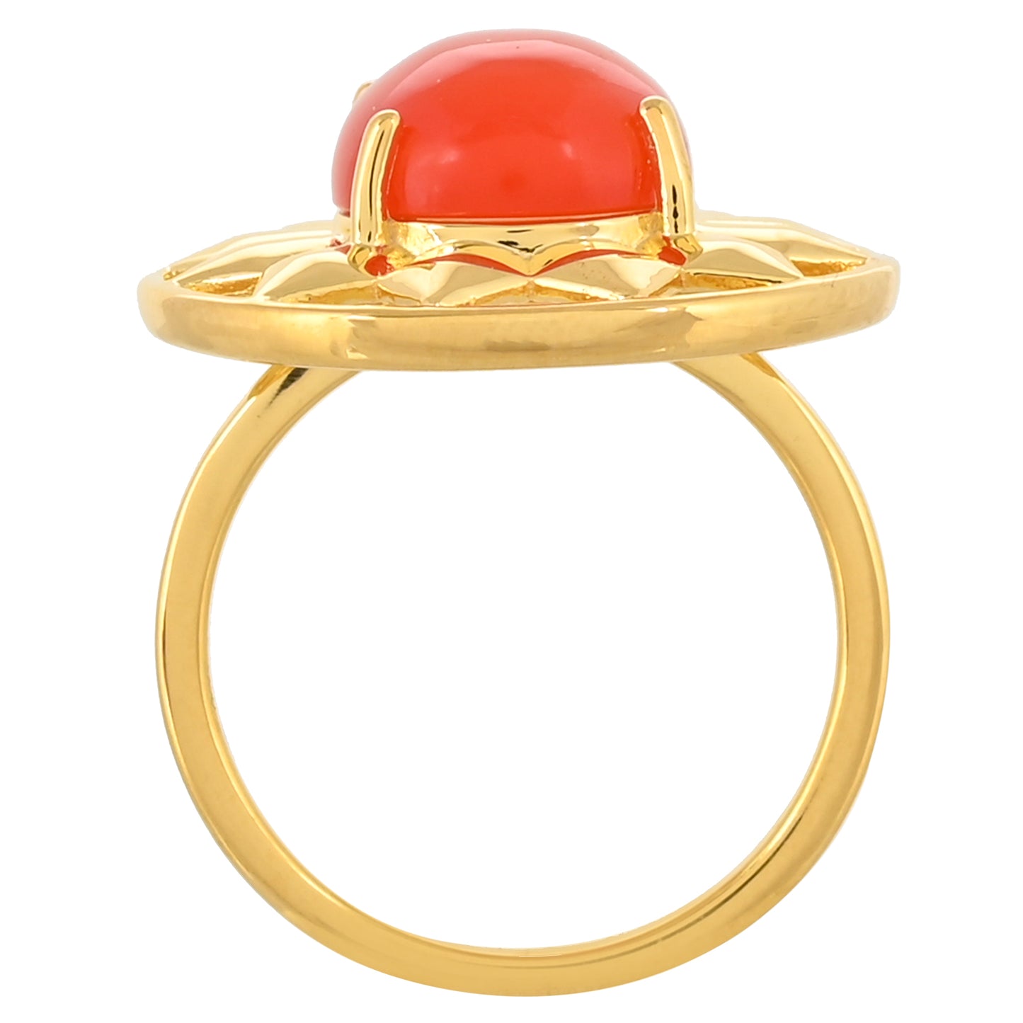 Anel de Prata com Banho de Ouro com Cornalina Contraste: Cabeca de Veado (800)