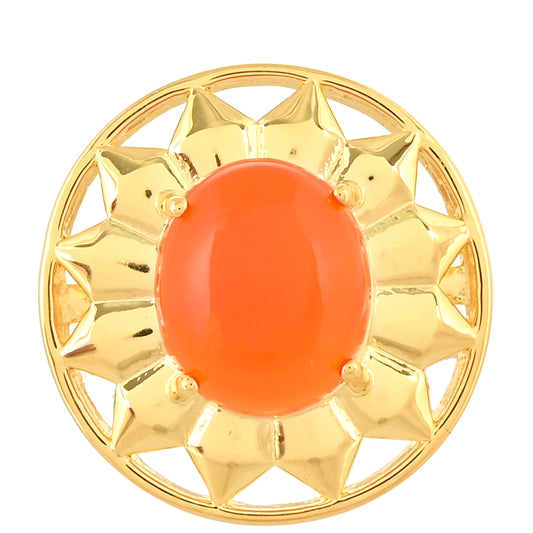 Anel de Prata com Banho de Ouro com Cornalina Contraste: Cabeca de Veado (800)