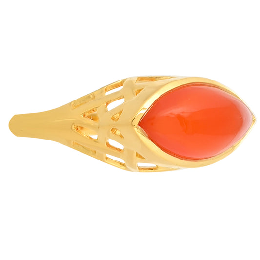 Anel de Prata com Banho de Ouro com Cornalina Contraste: Cabeca de Veado (800)