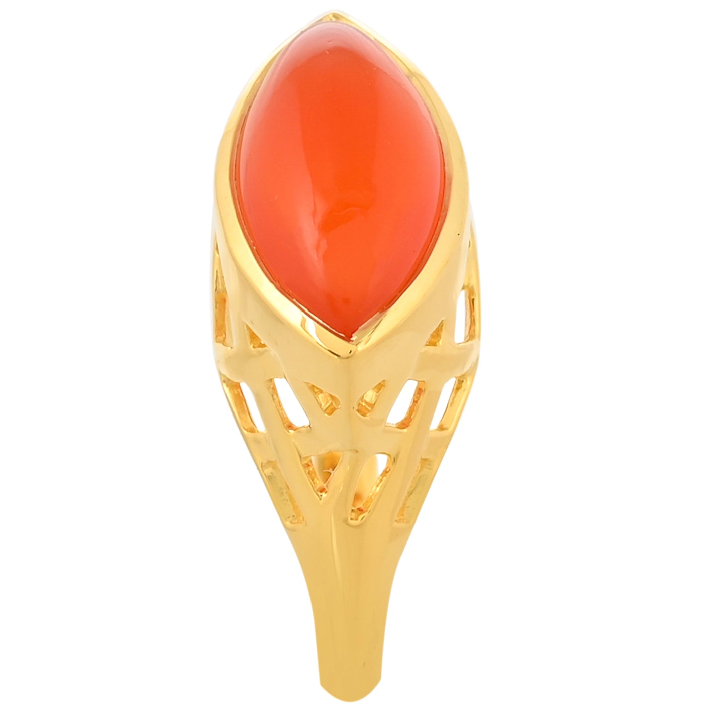 Anel de Prata com Banho de Ouro com Cornalina Contraste: Cabeca de Veado (800)