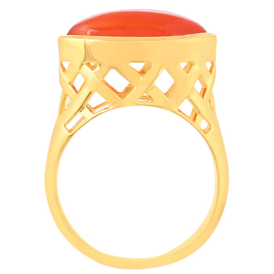 Anel de Prata com Banho de Ouro com Cornalina Contraste: Cabeca de Veado (800)