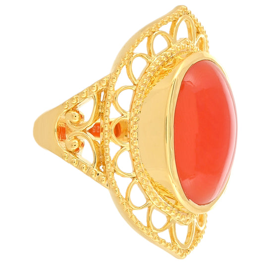 Anel de Prata com Banho de Ouro com Cornalina Contraste: Cabeca de Veado (800)