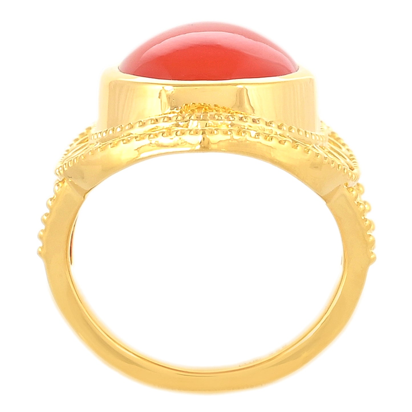 Anel de Prata com Banho de Ouro com Cornalina Contraste: Cabeca de Veado (800)