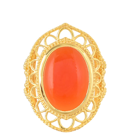 Anel de Prata com Banho de Ouro com Cornalina Contraste: Cabeca de Veado (800)