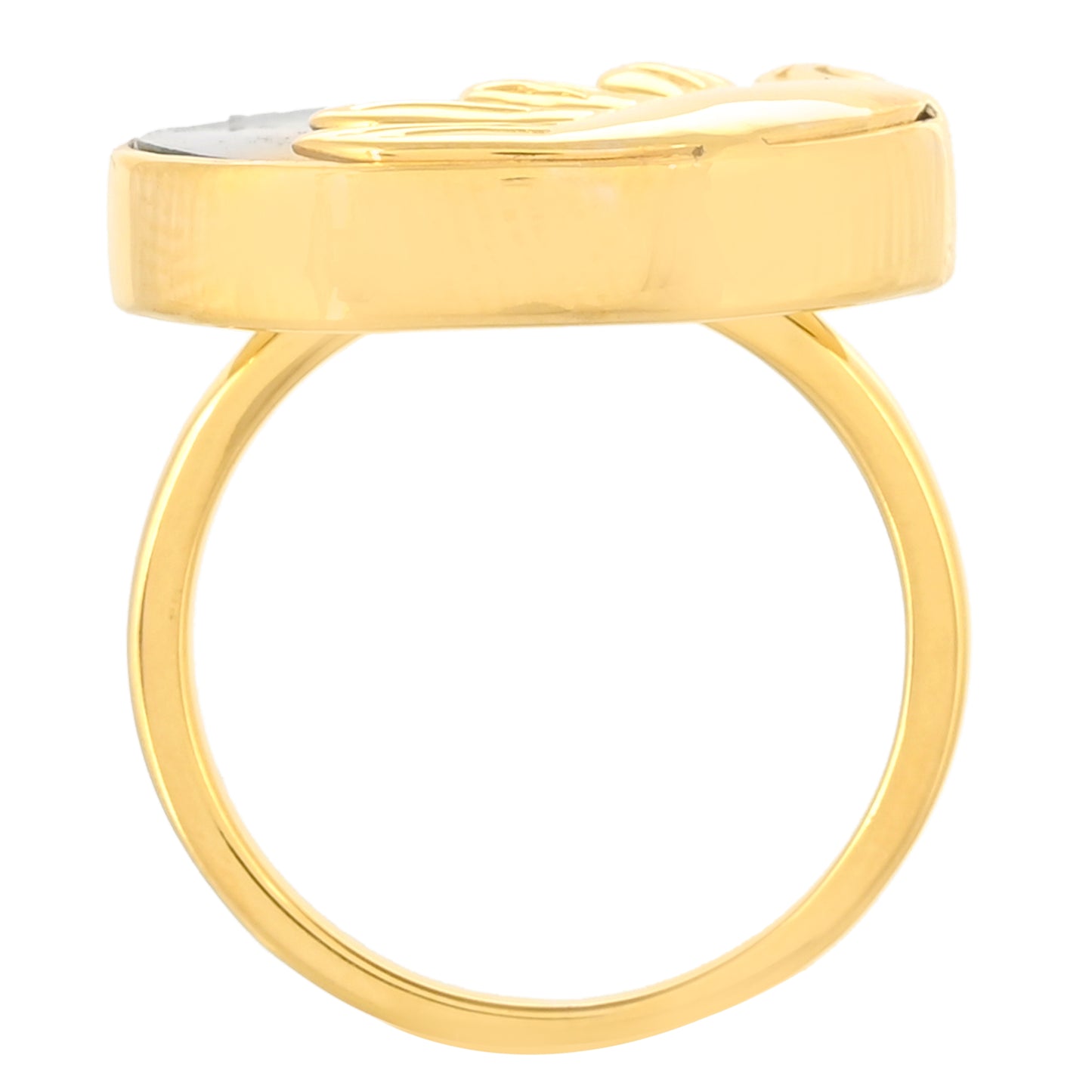 Anel de Prata com Banho de Ouro com Concha Abalone Contraste: Cabeca de Veado (800)