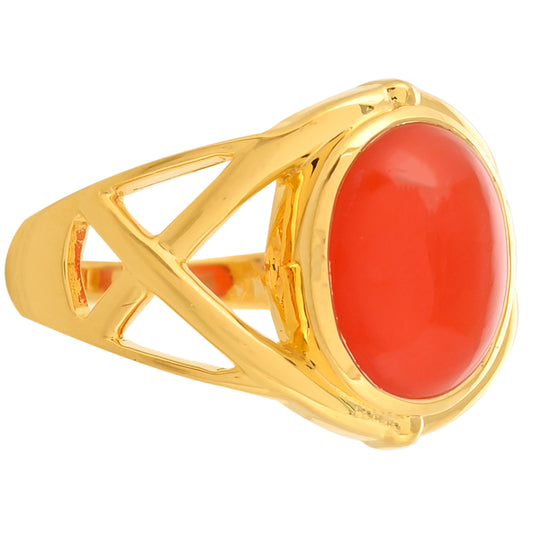 Anel de Prata com Banho de Ouro com Cornalina Contraste: Cabeca de Veado (800)