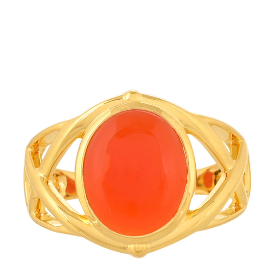 Anel de Prata com Banho de Ouro com Cornalina Contraste: Cabeca de Veado (800)