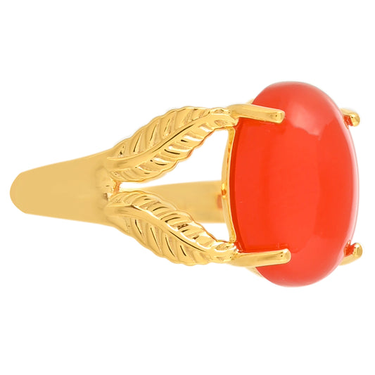 Anel de Prata com Banho de Ouro com Cornalina Contraste: Cabeca de Veado (800)