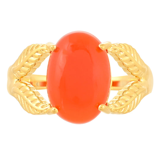 Anel de Prata com Banho de Ouro com Cornalina Contraste: Cabeca de Veado (800)