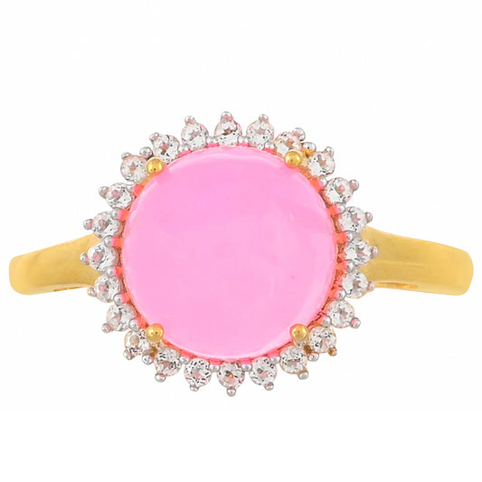Anel de Prata com Banho de Ouro com Opala Rosa Néon da Etiópia e Topázio Branco