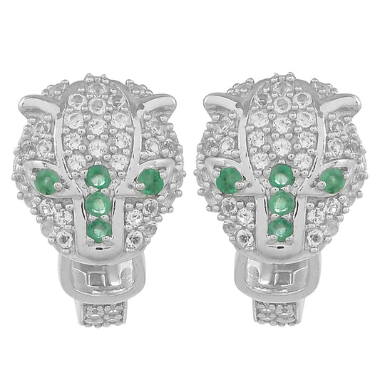 Brincos de Prata com Esmeralda do Brasil e Topázio Branco Contraste: Cabeca de Veado (800)