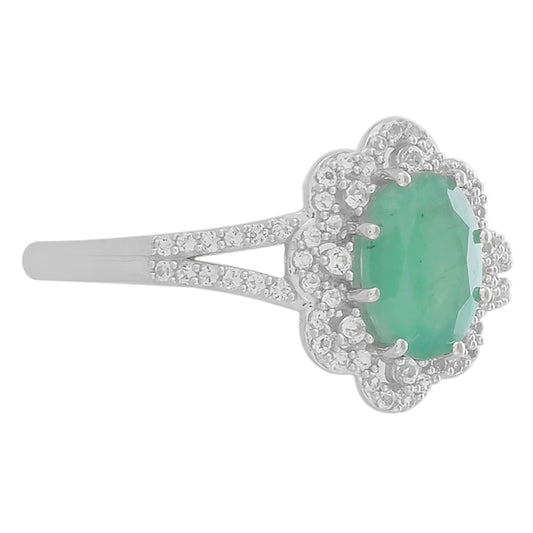 Anel de Prata com Esmeralda do Brasil e Topázio Branco