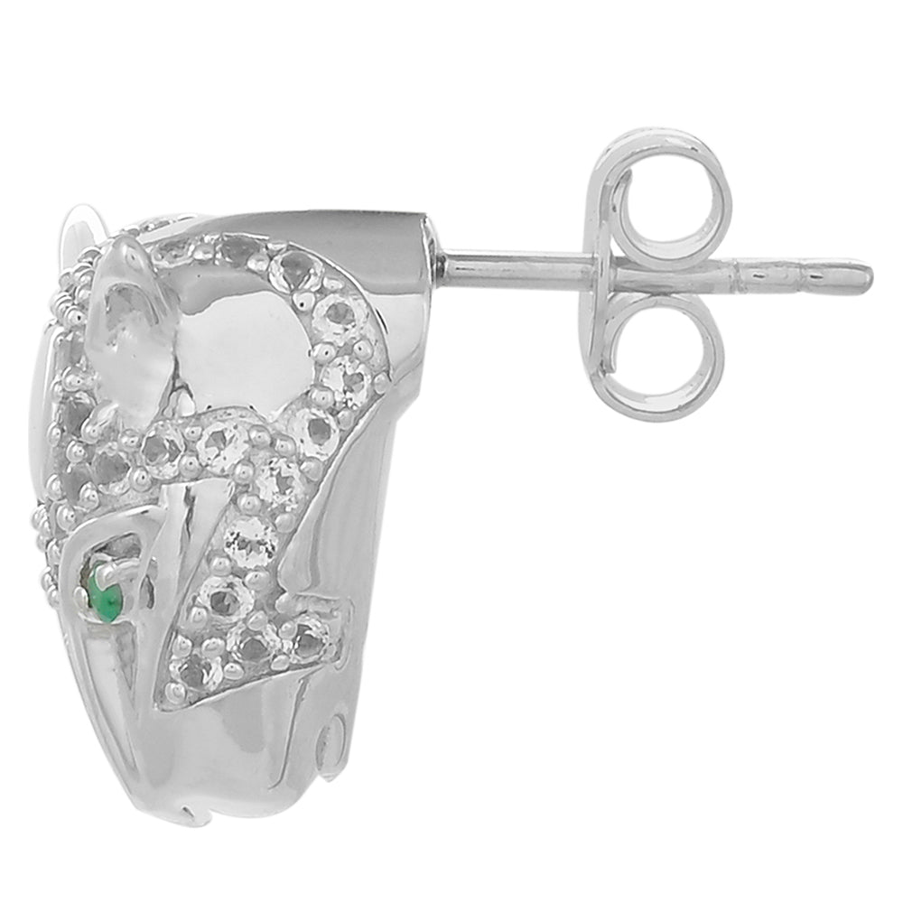 Brincos de Prata com Esmeralda do Brasil e Topázio Branco Contraste: Cabeca de Veado (800)