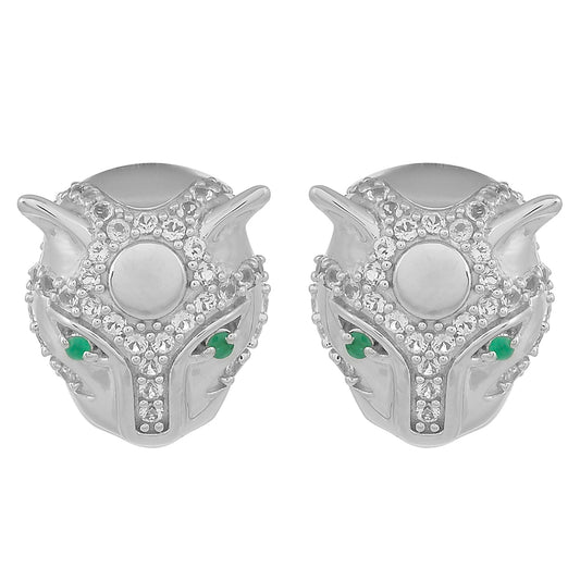 Brincos de Prata com Esmeralda do Brasil e Topázio Branco Contraste: Cabeca de Veado (800)