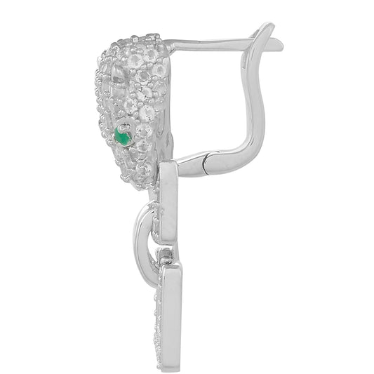 Brincos de Prata com Esmeralda do Brasil e Topázio Branco Contraste: Cabeca de Veado (800)