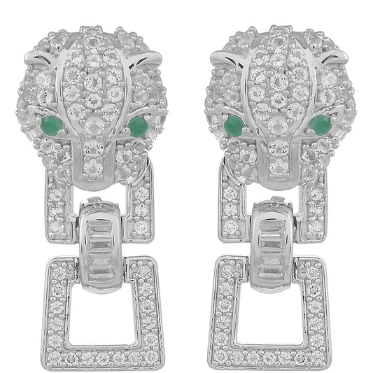 Brincos de Prata com Esmeralda do Brasil e Topázio Branco Contraste: Cabeca de Veado (800)