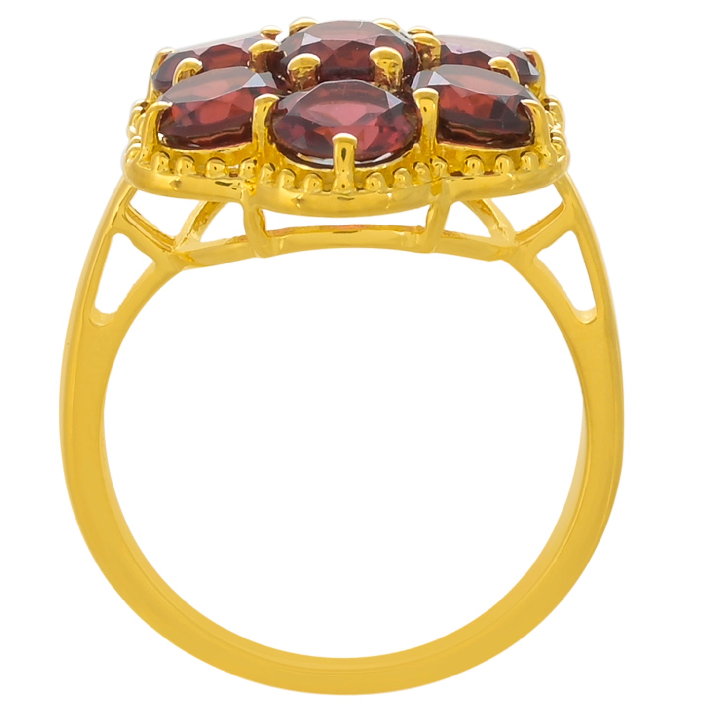 Anel de Prata com Banho de Ouro com Granada de Rhodolite