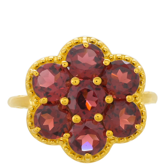 Anel de Prata com Banho de Ouro com Granada de Rhodolite