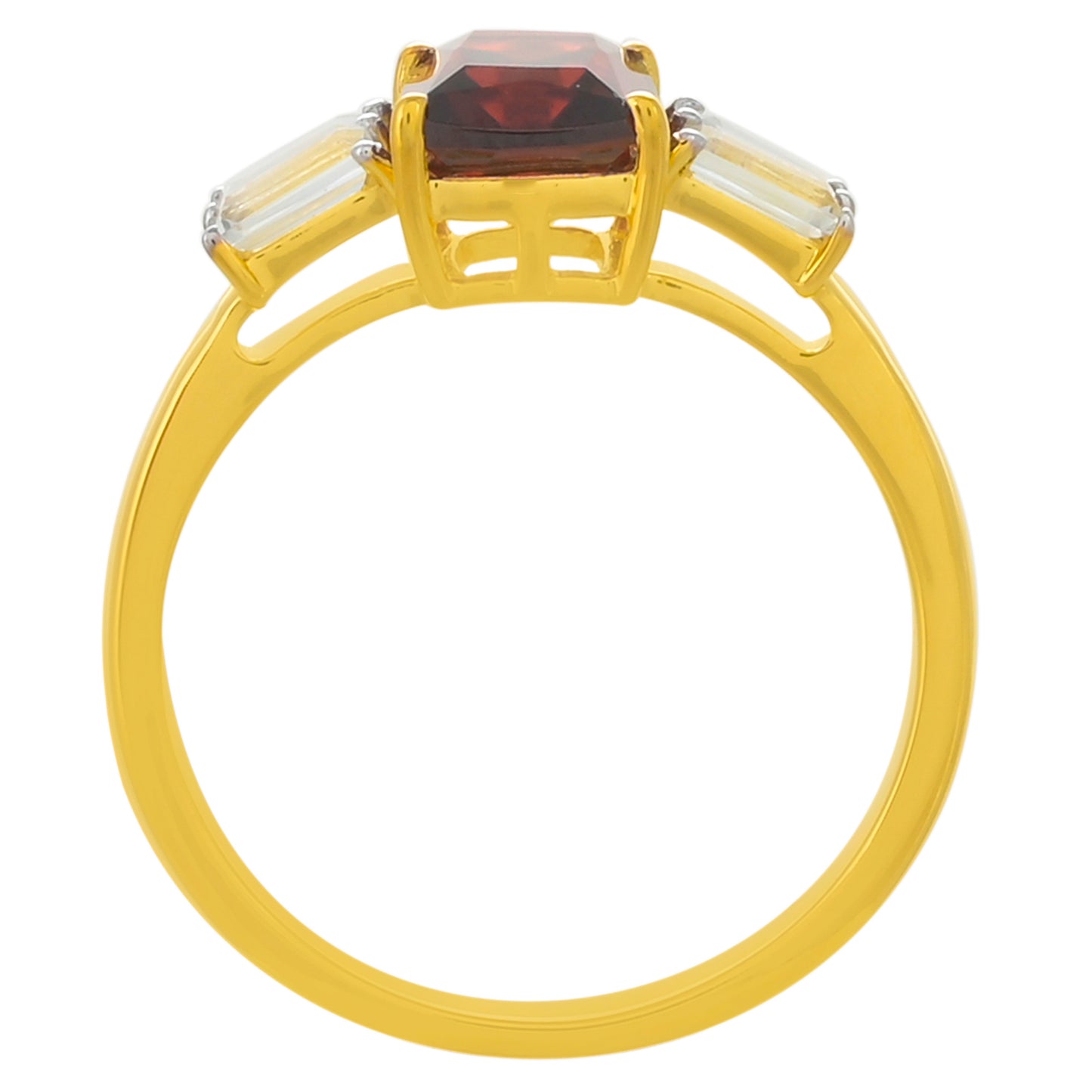 Anel de Prata com Banho de Ouro com Granada de Rhodolite e Topázio Branco