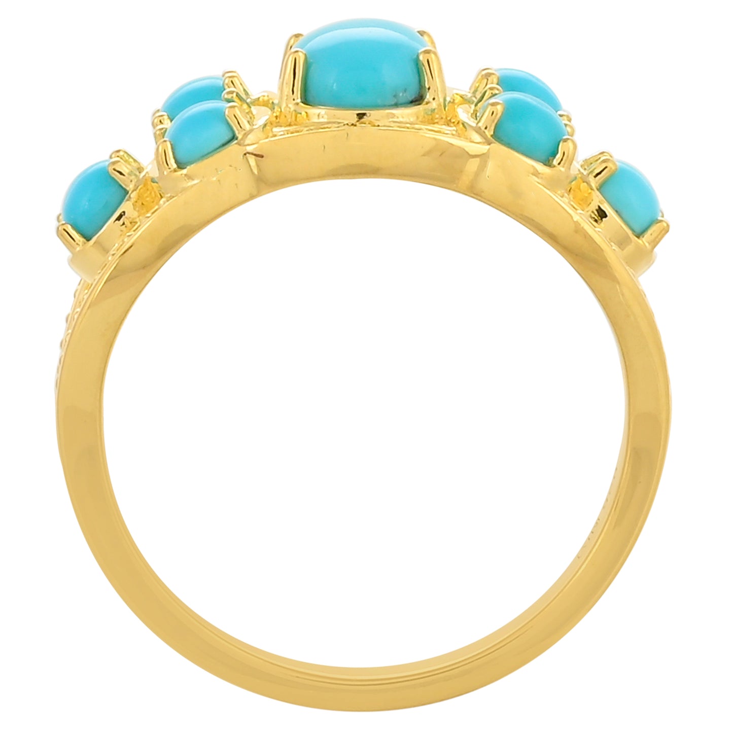 Anel de Prata com Banho de Ouro com Turquesa Bela Adormecida Contraste: Cabeca de Veado (800)