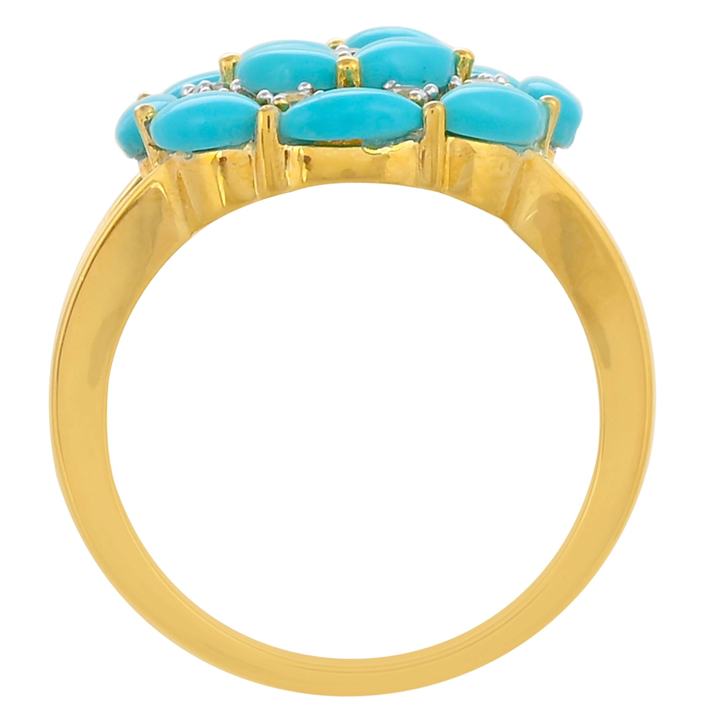 Anel de Prata com Banho de Ouro com Turquesa Bela Adormecida e Topázio Branco Contraste: Cabeca de Veado (800)