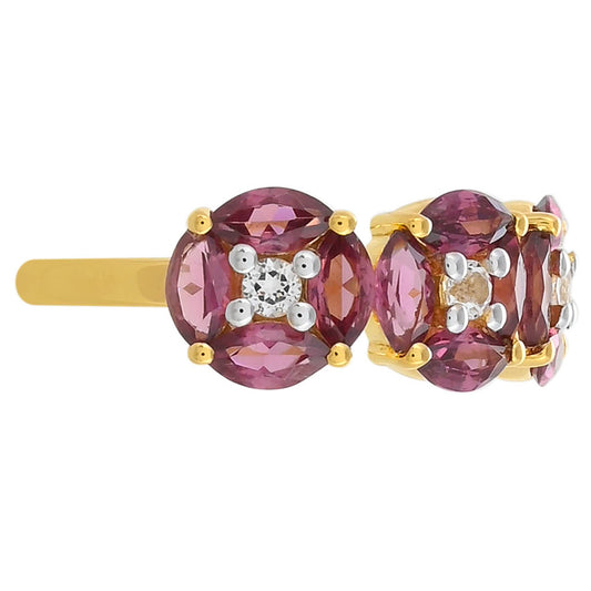 Anel de Prata com Banho de Ouro com Granada de Rhodolite e Topázio Branco