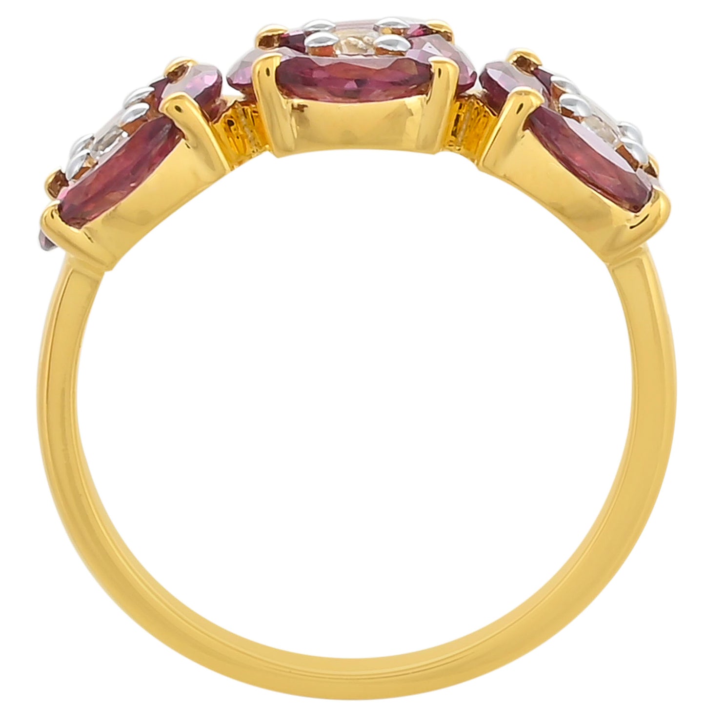 Anel de Prata com Banho de Ouro com Granada de Rhodolite e Topázio Branco