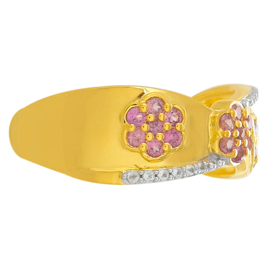 Anel de Prata com Banho de Ouro com Granada de Rhodolite e Topázio Branco Contraste: Cabeca de Veado (800)