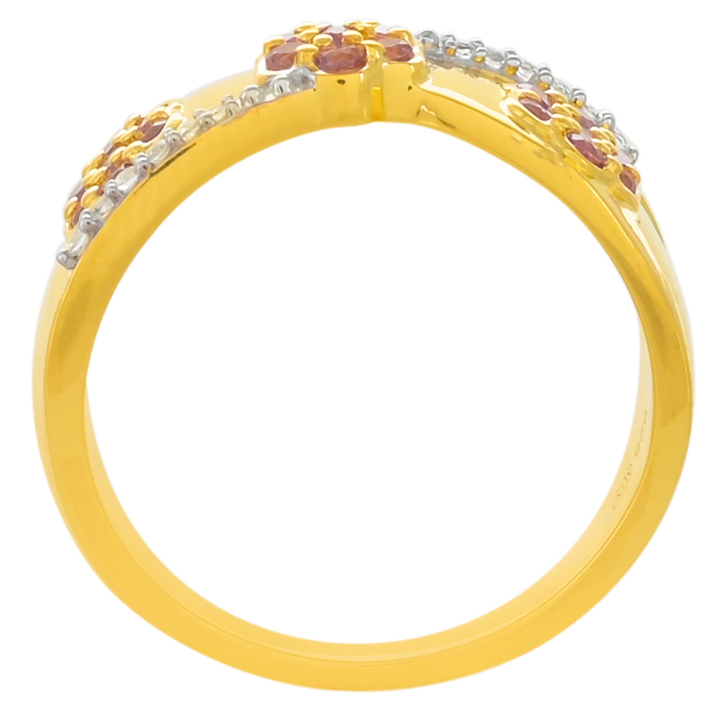 Anel de Prata com Banho de Ouro com Granada de Rhodolite e Topázio Branco Contraste: Cabeca de Veado (800)