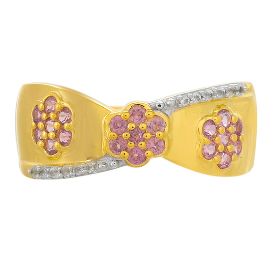 Anel de Prata com Banho de Ouro com Granada de Rhodolite e Topázio Branco Contraste: Cabeca de Veado (800)