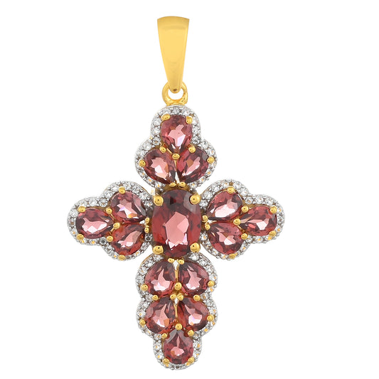 Pendente de Prata com Banho de Ouro com Granada de Rhodolite