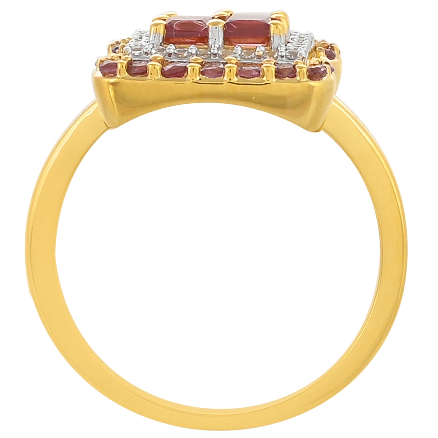 Anel de Prata com Banho de Ouro com Granada de Rhodolite