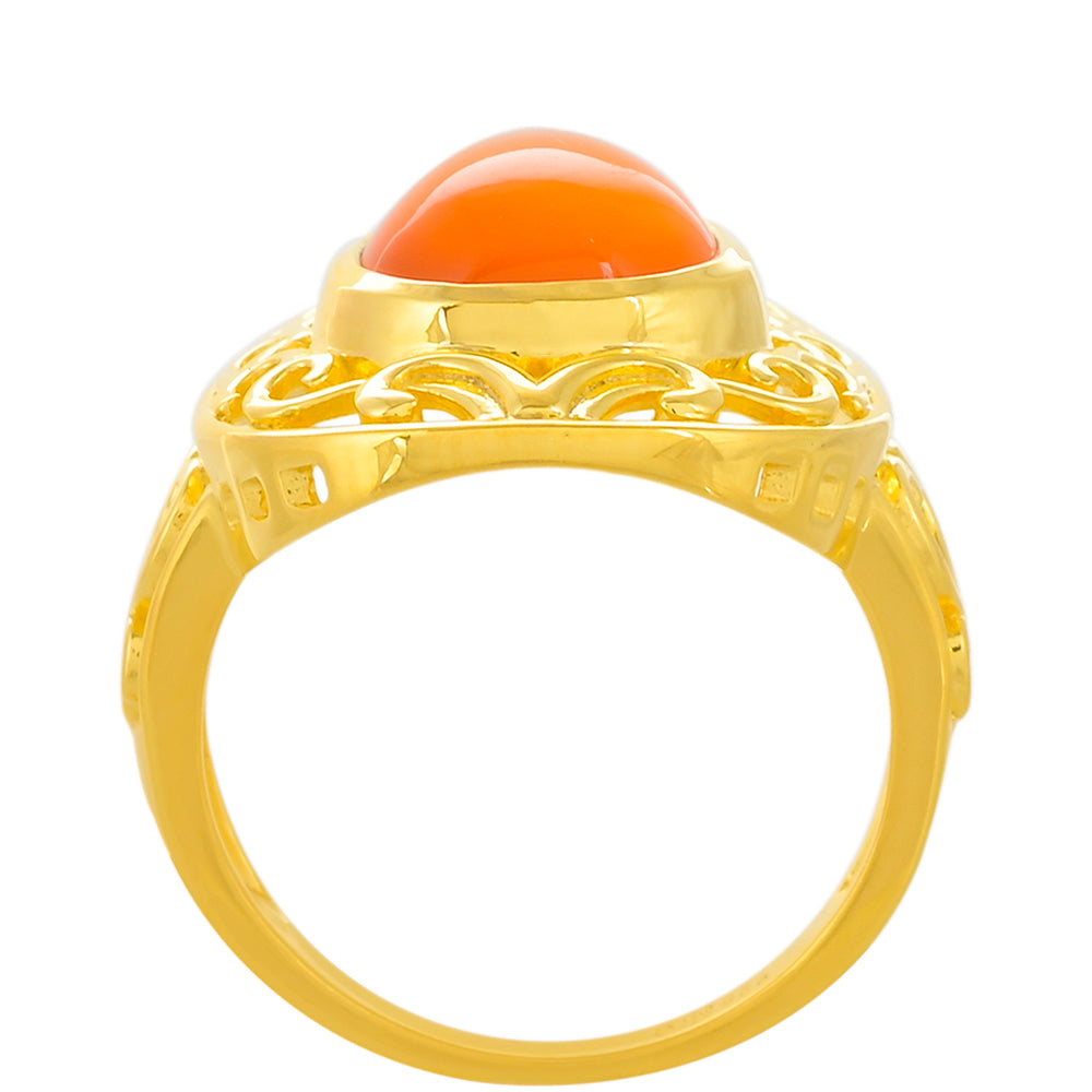 Anel de Prata com Banho de Ouro com Cornalina Contraste: Cabeca de Veado (800)