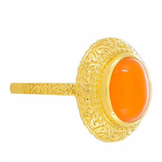 Anel de Prata com Banho de Ouro com Cornalina Contraste: Cabeca de Veado (800)