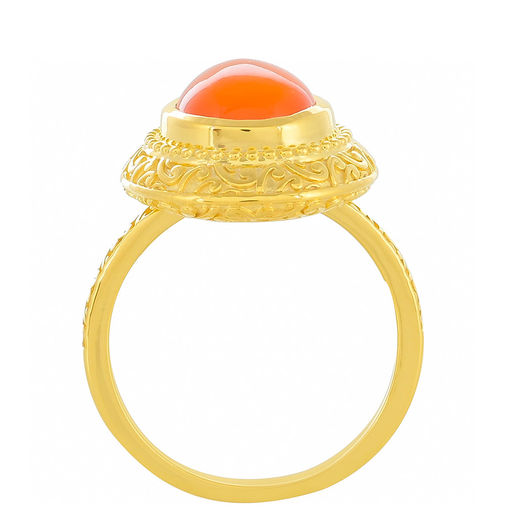 Anel de Prata com Banho de Ouro com Cornalina Contraste: Cabeca de Veado (800)