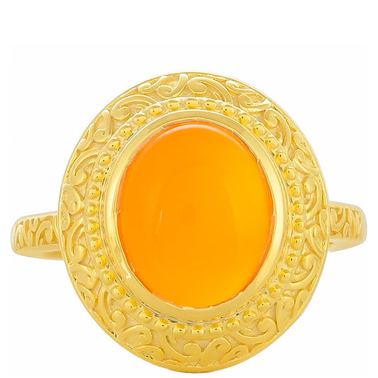 Anel de Prata com Banho de Ouro com Cornalina Contraste: Cabeca de Veado (800)