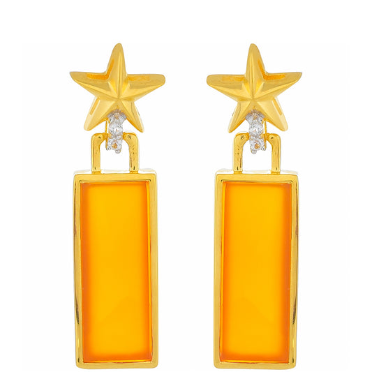 Brincos de Prata com Banho de Ouro com Cornalina e Topázio Branco