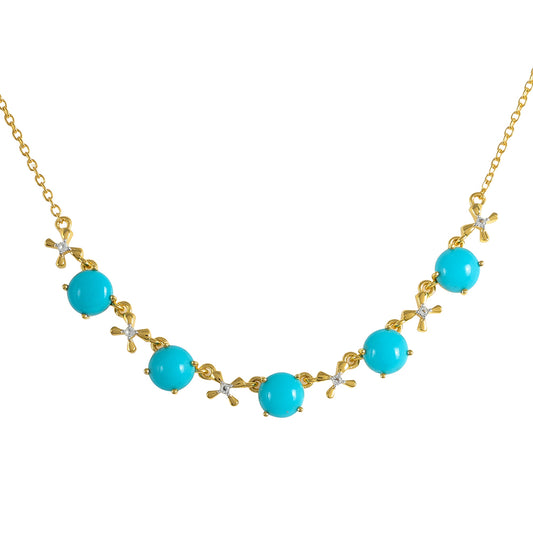 Colar de Prata com Banho de Ouro com Turquesa Bela Adormecida e Topázio Branco Contraste: Cabeca de Veado (800)