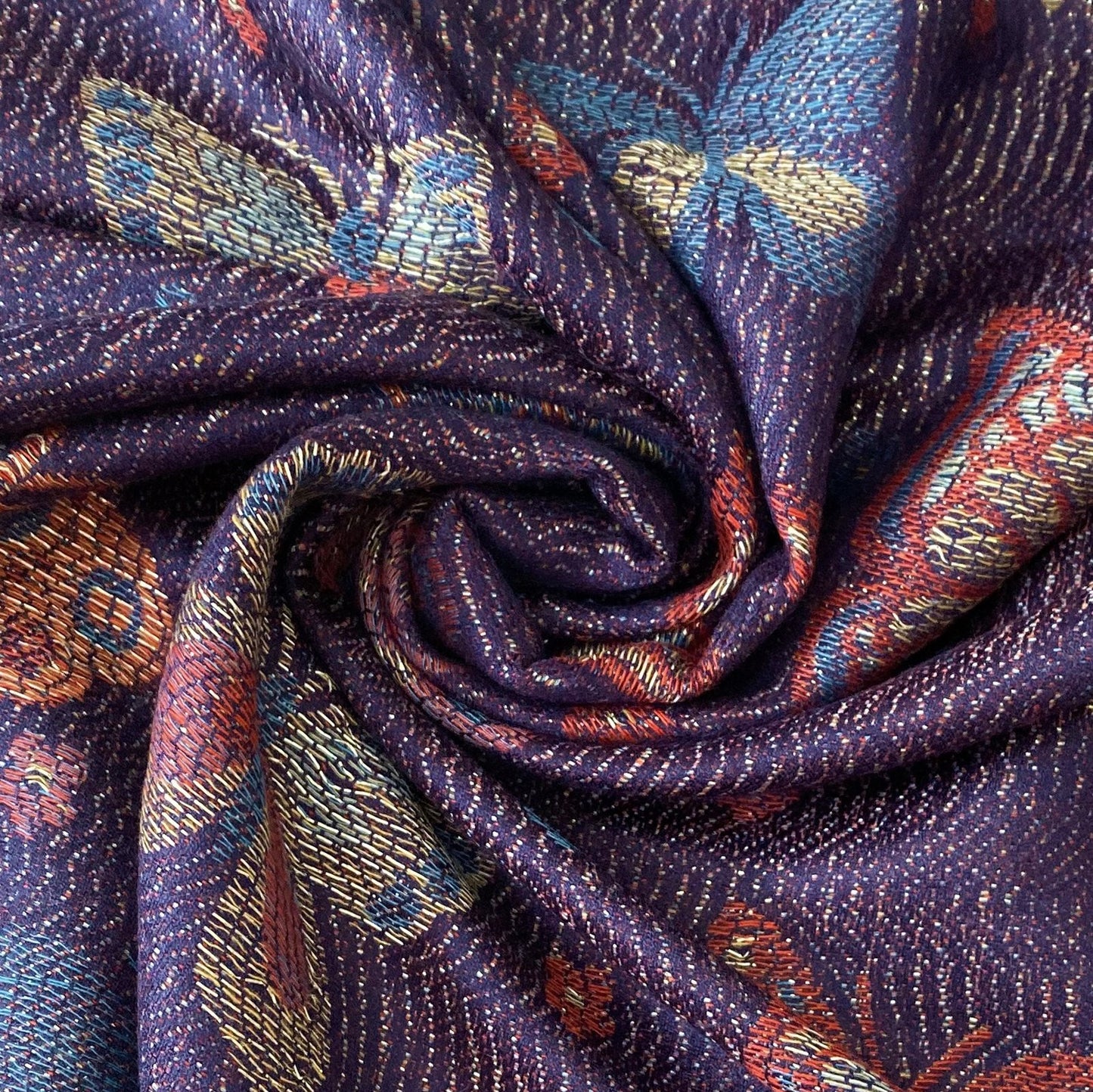 Xaile 100% Verdadeiro de Caxemira Pashmina, 70 cm x 170 cm, Azul Marinho Brilhante com Padrão de uma Borboleta