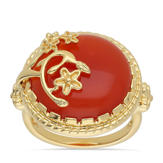 Anel de Prata com Banho de Ouro com Ónix Vermelho Contraste: Cabeca de Veado (800)