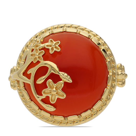 Anel de Prata com Banho de Ouro com Ónix Vermelho Contraste: Cabeca de Veado (800)