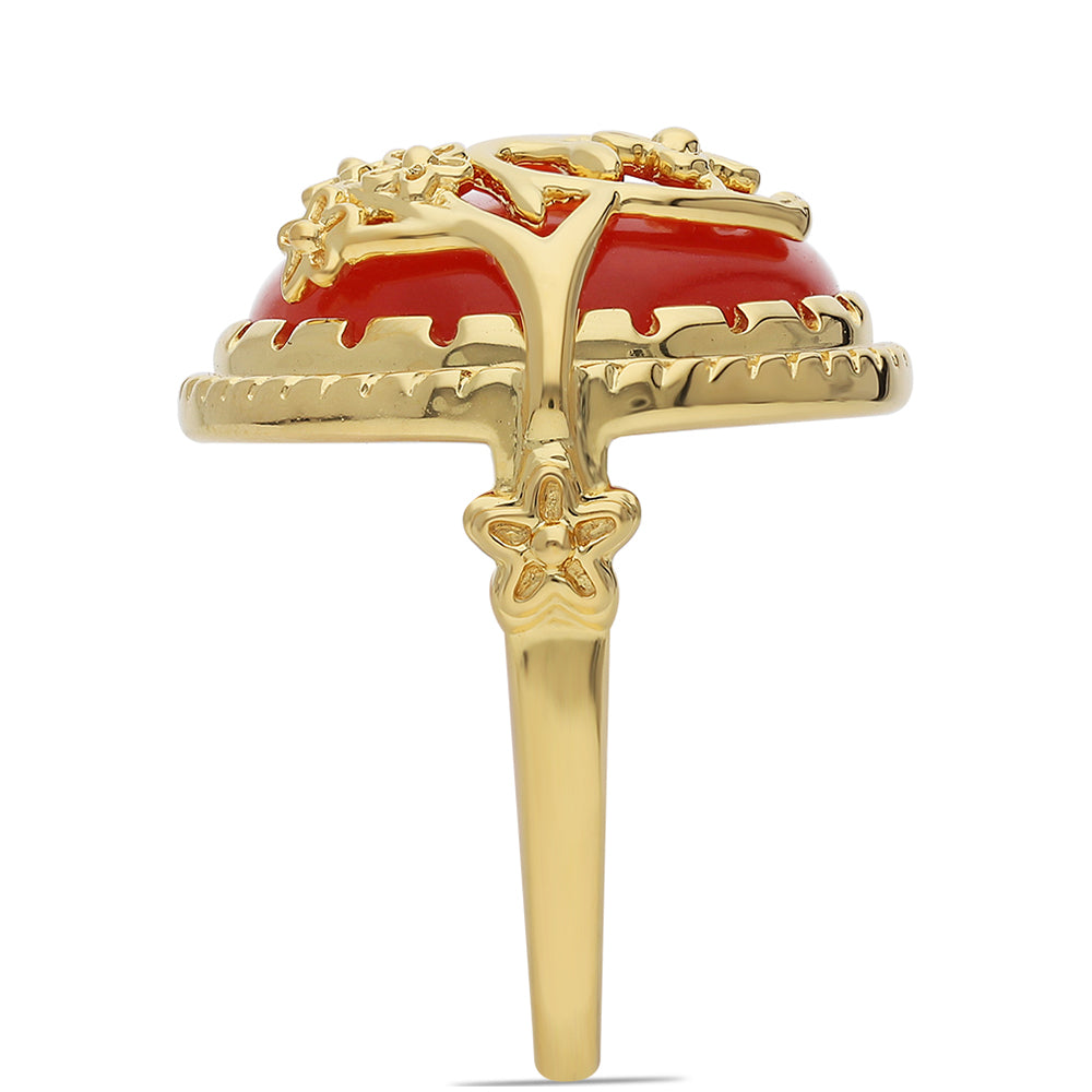 Anel de Prata com Banho de Ouro com Ónix Vermelho Contraste: Cabeca de Veado (800)