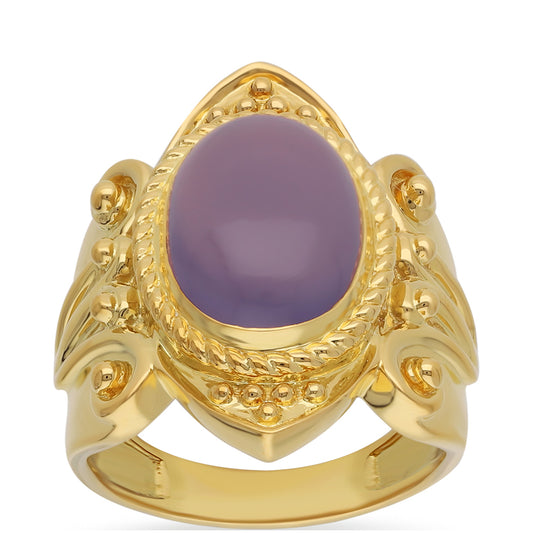 Anel de Prata com Banho de Ouro com Calcedónia Lavanda Contraste: Cabeca de Veado (800)