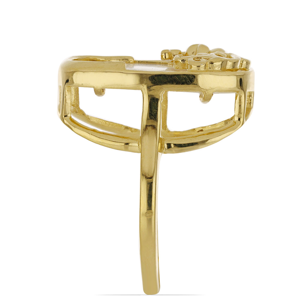 Anel de Prata com Banho de Ouro com Mãe de Pérola Contraste: Cabeca de Veado (800)