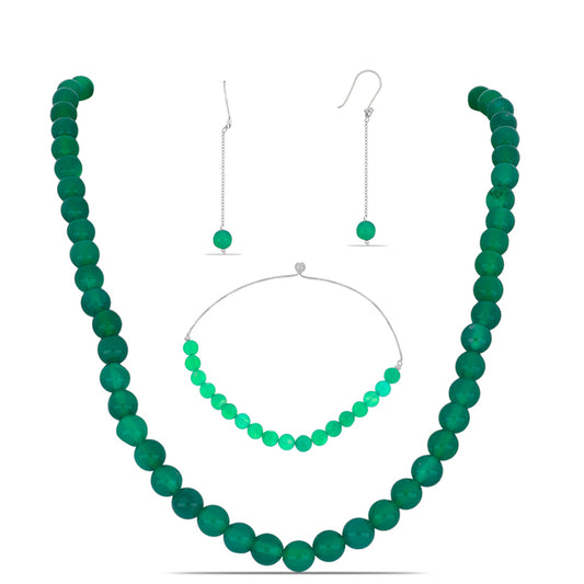 Conjunto de Prata com Quartzo Verde de Spruce Pine Contraste: Cabeca de Veado (800)